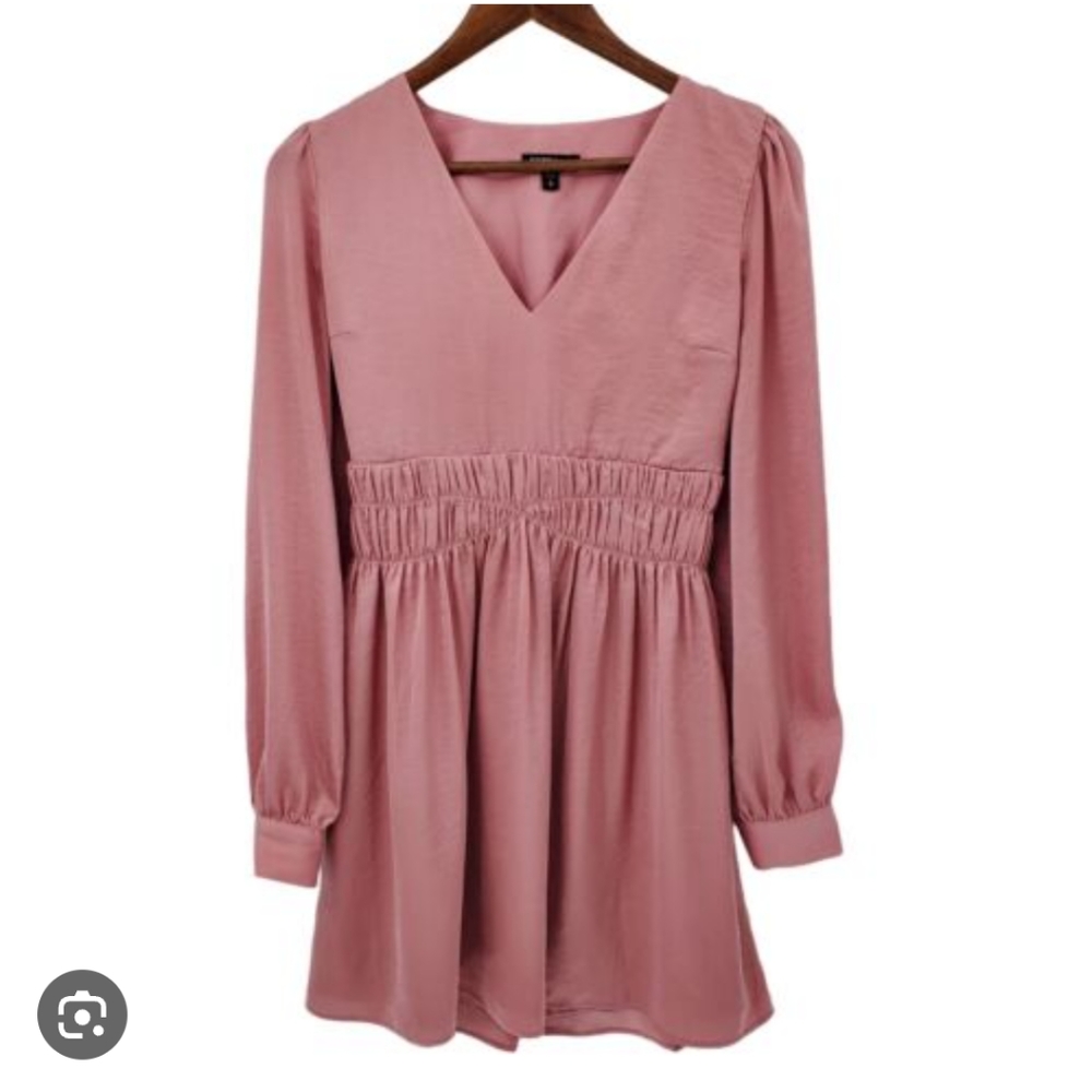 Express Satin V Neck Smocked Waist Dress